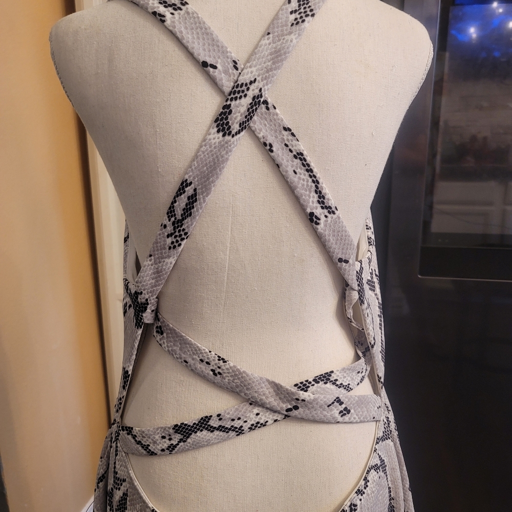 Snake Print Open Back short Dress Sexy